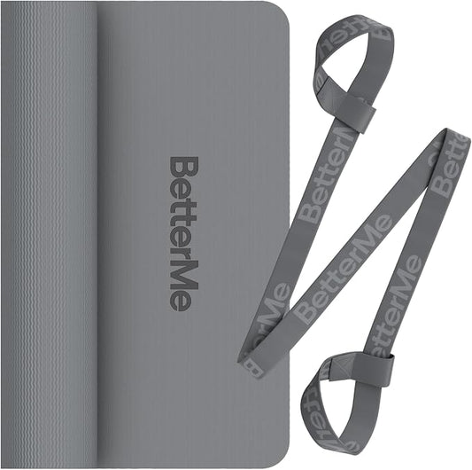 BetterMe Yoga Mat - Non-Slip Exercise Mat for Women - Cushioned Pilates Mat for Home Workouts, Stretching & Hot Yoga - Portable Fitness Mat with Strap