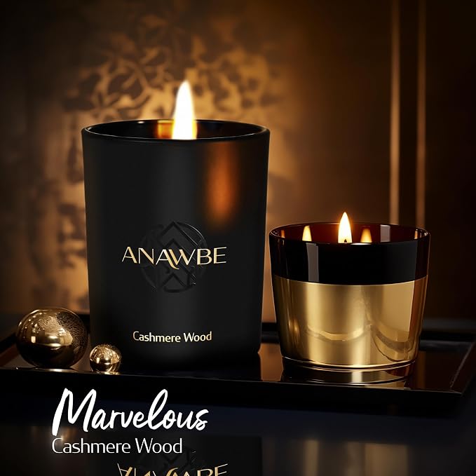 Cashmere Wood Scented Candle - Classy Soy Candle for Men and Women, Black, Luxury Gift Box, 45-Hour Burn Time