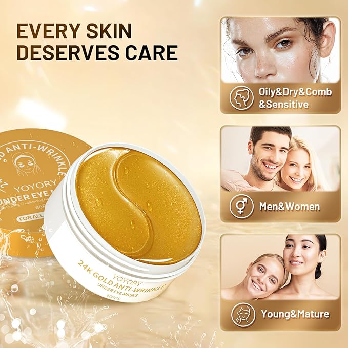 Under Eye Patches Masks - for Dark Circles, Puffy Eyes, Fine Lines, Wrinkles, Eye Bags Treatment with Collagen and Hyaluronic Acid,Firming & Cooling, Moisturizing and Hydrating (60 Pcs) GOLD4