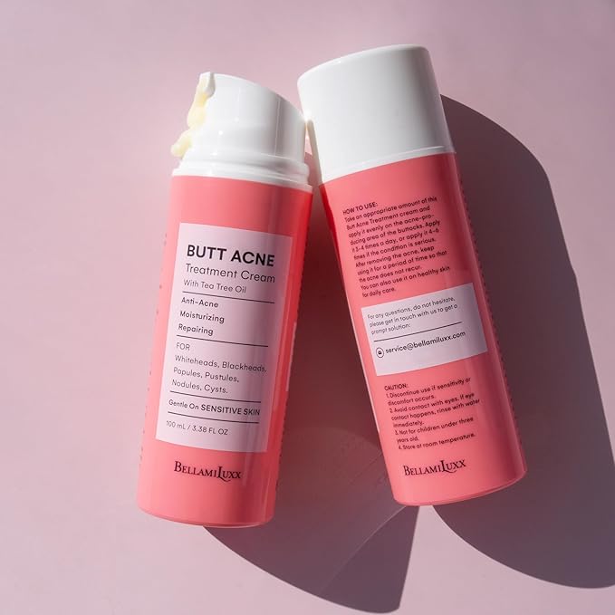 BellamiLuxx Butt Acne Clearing Treatment Cream: Body Acne Treatment Lotion for Folliculitis and Pimples on Back, Buttocks, Thighs With 2% Salicylic Acid & Tea Tree Oil - Butt Cream for Smooth Skin