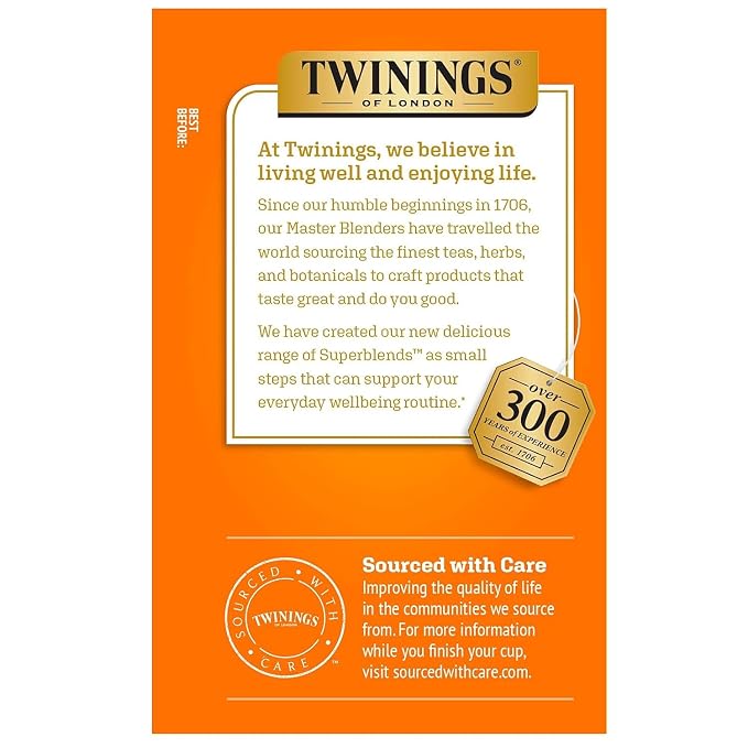 Twinings Superblends Immune Support+ Herbal Tea with Vitamin C, Ginger & Mango Flavoured Green Tea, 16 Tea Bags (Pack of 2), Enjoy Hot or Iced