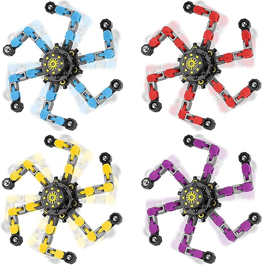 4 Pcs Finger Spinners Sensory Toys, Creative Transformable Chain Robot Toy Fidget Finger Spinners DIY Stress Relief Toy with Transformable Chain for Boys Girls