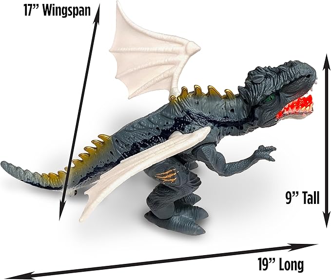 Geospace New Dragon Walking Dinosaur Toy – Smoke Breathing Fire Dragon Toy for Kids 3 & up, Walking Dinosaur Toys with Lights, Roaring Sound, Dragons Action Figure, Dragons for Gift (Icestorm)