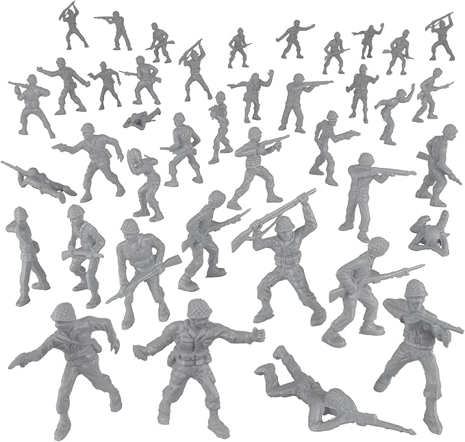BMC Classic Gray Plastic Army Men - 40pc WW2 Soldier Figures - Made in USA