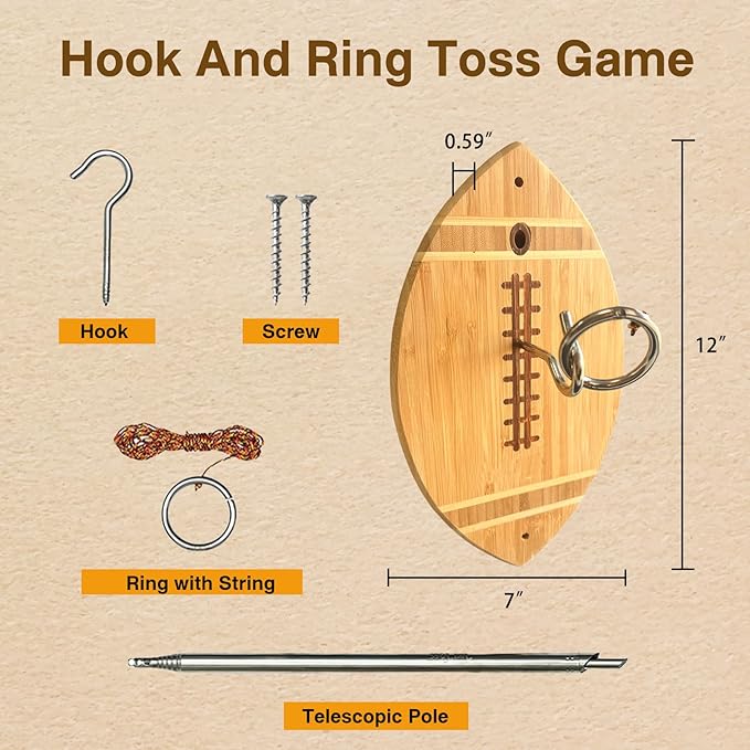 Ring Hook Game, Hook Ring Toss Game with String and Hooks for Outdoor/Indoor Use Bar Room, Outside Ring Toss Games Great Gift for Men & Adults, 13 Inch
