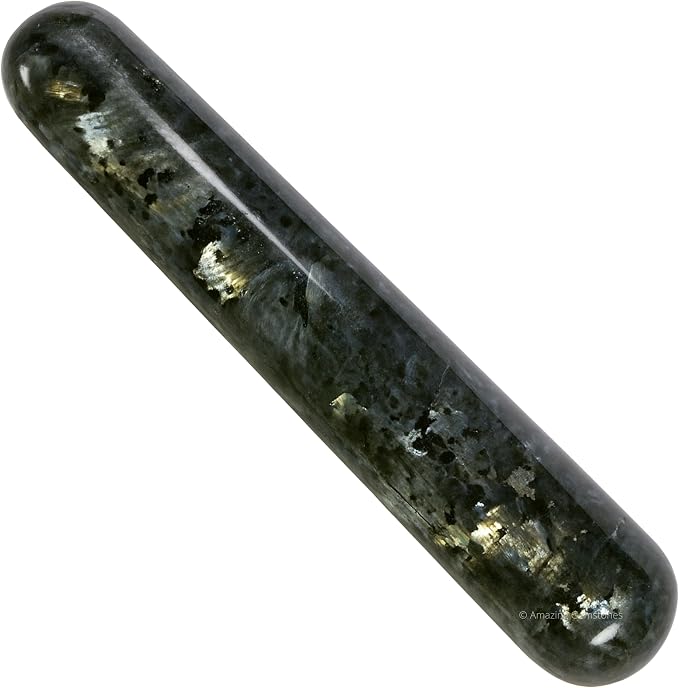Amazing Gemstone Larvikite Crystal Wand Massage Stick - Pelvic Wand Gua Sha for Adults - Crystals and Healing Stones Massage Wands for Adults Gifts (Smooth)