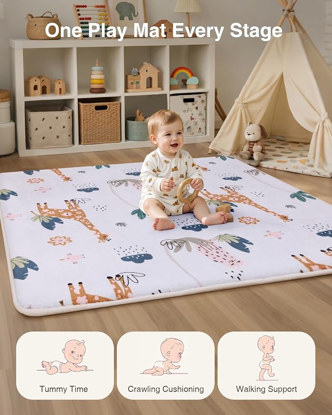 Baby Play Mat for Floor,1.2" Thick 50x50 Playpen Mat,Safe Padding Tummy Time Mats for Babies and Infants Toddlers,Cushioning Foam Mats for Kids Crawling,Non-Slip Baby Playmat,Yoga,Tatami,Nursery Rug