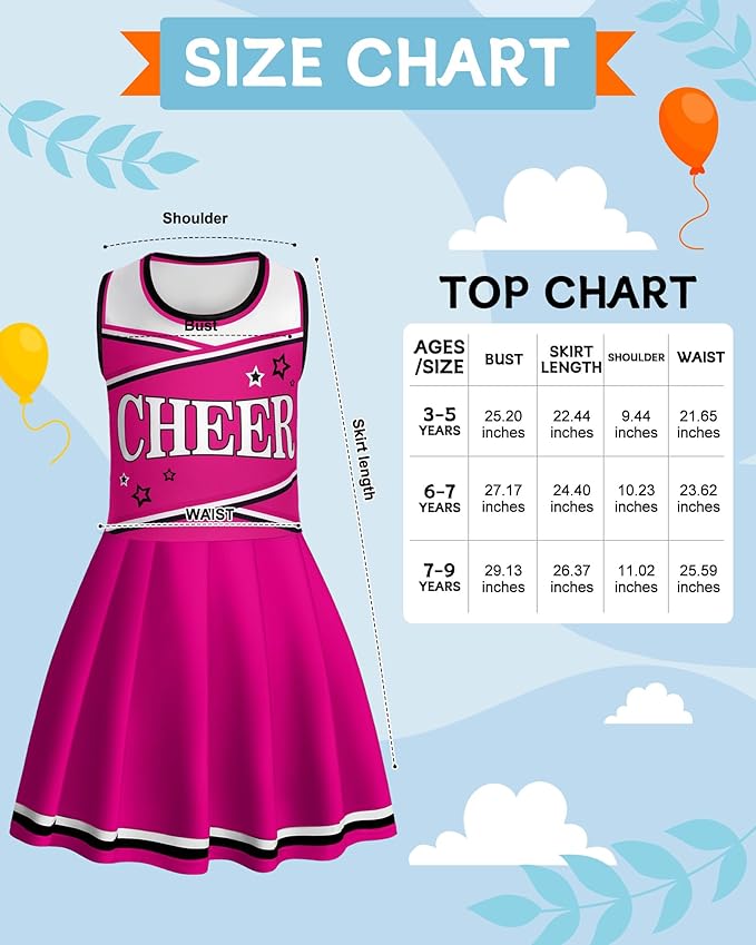 JenPen Cheerleader Costume Set Cheerleading Outfit Cheer Uniform Dress Cosplay for Halloween Party Gifts 3-9 Years