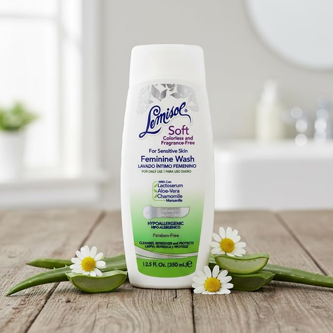 Lemisol Soft Feminine Wash, Fragrance-Free for Sensitive Skin, pH Balanced, Odor Control, 12.5 Fl Oz Bottle (Pack of 1)