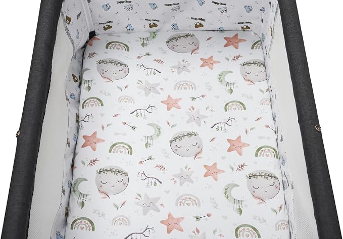 Pack n Play Sheet Stretchy Fitted Portable Mini Crib Sheets Set 2 Pack,Playard Sheets Convertible Playard Mattress Cover,Ultra Soft Jersey Material, Light Green & Moon