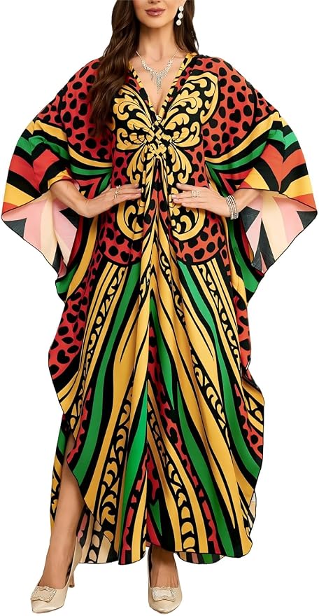 Mumu Dresses for Women Plus Size, Bohemian Kaftan Beach Cover Up Long Maxi Nightgown Soft Loungewear