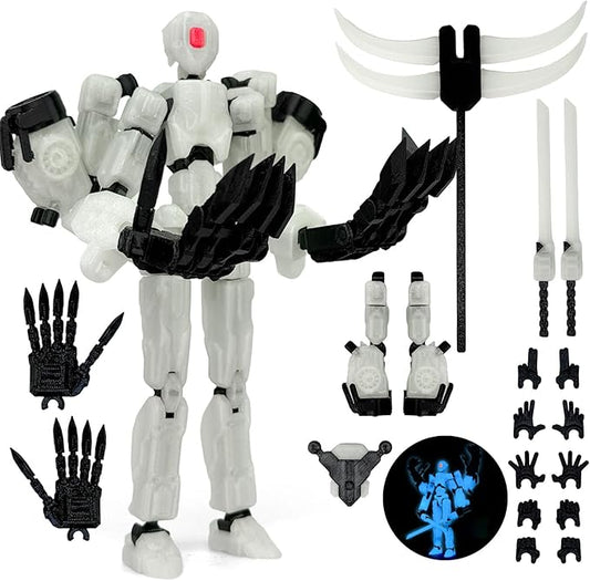 T13 Action Figure Assembly Completed, T13 Multi-Jointed Movable Robot Action Figure Set,Collectors Desktop Decorations for Game Lovers Toys (White Luminous Blue, 5.5IN)