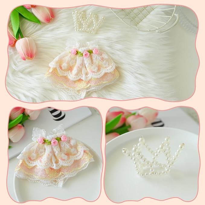 Clothes for 17cm Doll (No Doll Included) - Birthday Party Dress & Crown Compatible with Standard 6" Vinyl Figures
