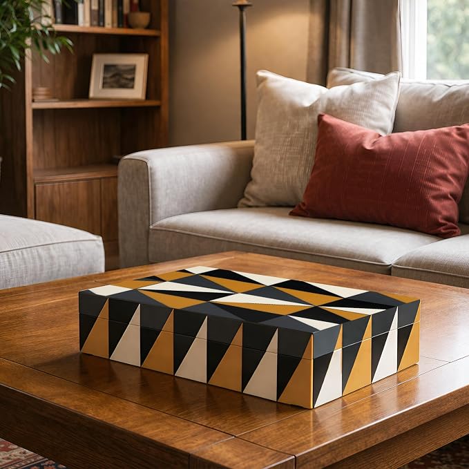 Handicrafts Home Decorative Storage Box with Lid, Box for Remote Controls, Coffee Table Storage Organizer, Keepsake Decorative Box for Living Room, Shelf & Hallway Decor, Puzzle Guild 10 x 4.5 x 2.5