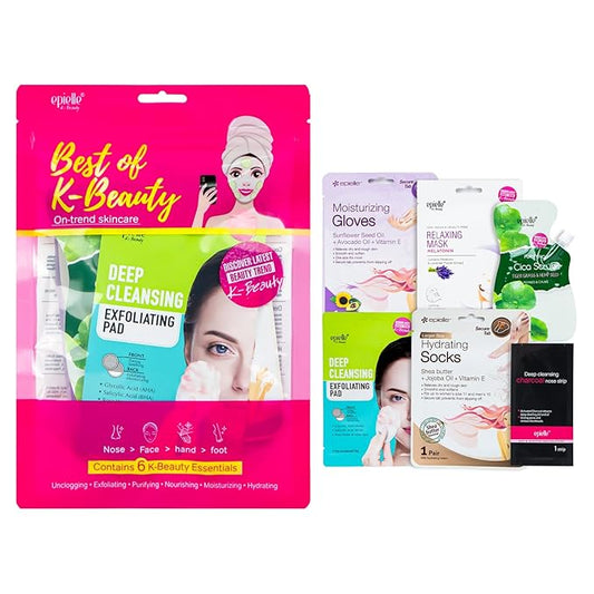 Epielle Best of K-Beauty Kit, 6 Home Spa Essentials, At-Home Spa Kit for Radiant Skin, Self Care Gifts for Women, Korean Skin Care Set, Stocking Stuffers