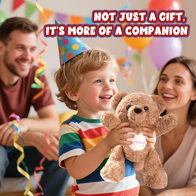 Customized Plush Teddy with Embroidered Name, Handmade Baby Shower & Birthday Gifts for Toddlers Newborns, Personalized Stuffed Animal for Girls & Boys (Teddy)