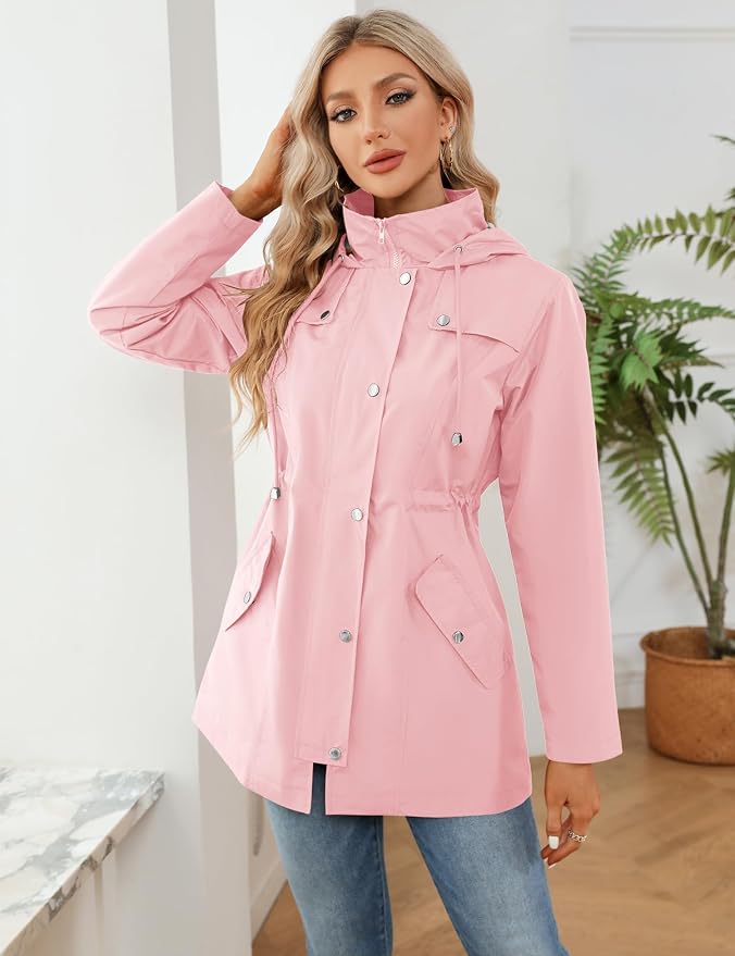 LOMON Women Waterproof Outdoor Hiking Raincoat Women Lined Rain Jacket Lightweight Hooded Jackets Trench Coats