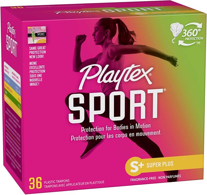 Playtex Sport Tampons, Super Plus Absorbency, Fragrance-Free | 360 Leak Defense | 36 Count, Pack of 12