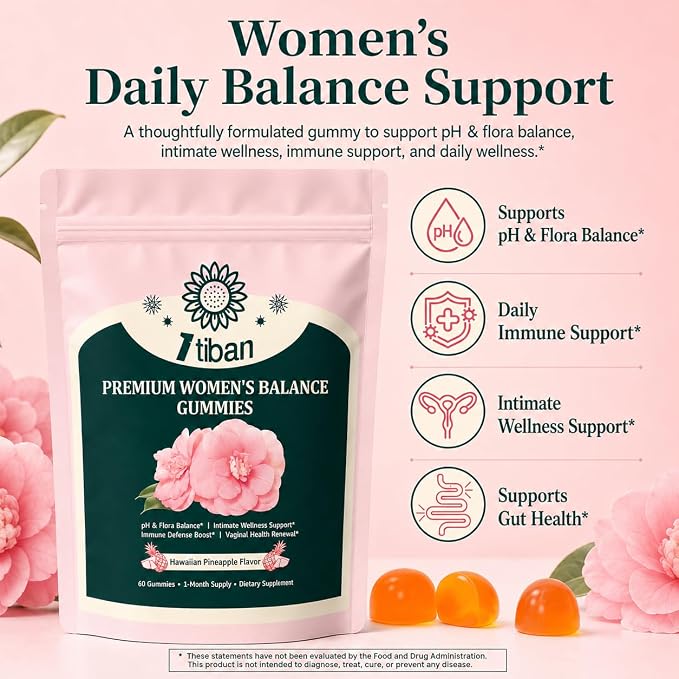 Pineapple Gummies for Women pH Balance, Feminine Probiotics for Vaginigal Health, Nutrition Feminine Gummies, Immune Support, Vegan, Gluten-Free, Hawaiian Pineapple 60 Gummies 30 Servings