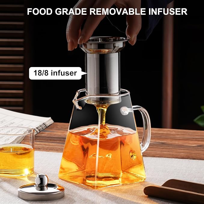 PARACITY Glass Teapot Stovetop 32OZ, Borosilicate Clear Tea Kettle with Removable 18/8 Stainless Steel Infuser, Teapot Blooming and Loose Leaf Tea Maker Tea Brewer (square, 550ML)