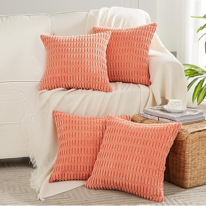 Fancy Homi 4 Packs Decorative Throw Pillow Covers for Living Room Couch Bed, Modern Farmhouse Boho Home Décor Accent Cushion Case, 20" x 20", Coral