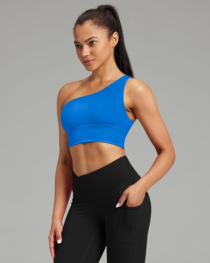 Queenie Ke Womens One Shoulder Sports Bra Left Side Strap Yoga Bras Gym Training Workout Crop Tops