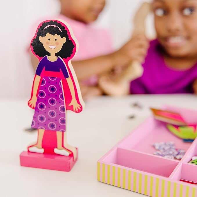 Melissa & Doug Abby and Emma Magnetic Wooden Dress-Up Dolls Play Set (55+ Pieces), Magnetic Dolls, Pretend Play & Preschool Toys for Kids 3+