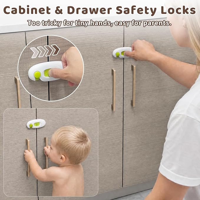 LATIBELL 26-Pack Baby Proofing Kit for Home Safety - Essential Child Proof Cabinet Locks, Drawer Latches, Fridge & Window Locks, Outlet Covers - New Parent Must-Haves for Toddler Safety