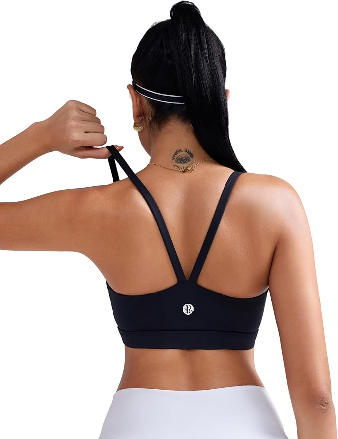 RUNNING GIRL Sports Bras for Women,Light Impact Molded Cup Strap Sports Bra with Sewn in Pads,Best for A-C Cup