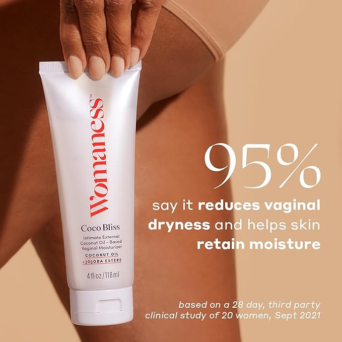 Womaness Coco Bliss Vaginal Moisturizer - Hydrating Coconut Cream for Vaginal Dryness - Non-Sticky Vulva Cream for External Intimate & Body Care - Estrogen & Hormone-Free Formula for Women - 4oz