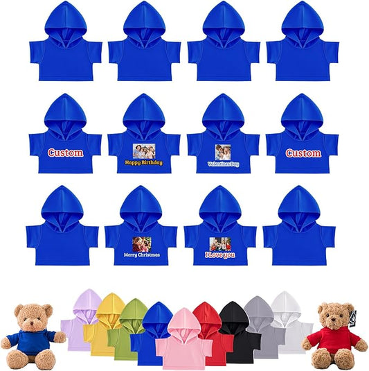 12 Pcs Personalized Teddy Bear Clothes with Photo Text, Custom Stuffed Animal Clothing Fit 8-16inch Stuffed Bear Clothes, Personalized Doll Clothing Make Your Own Plush Doll Shirt