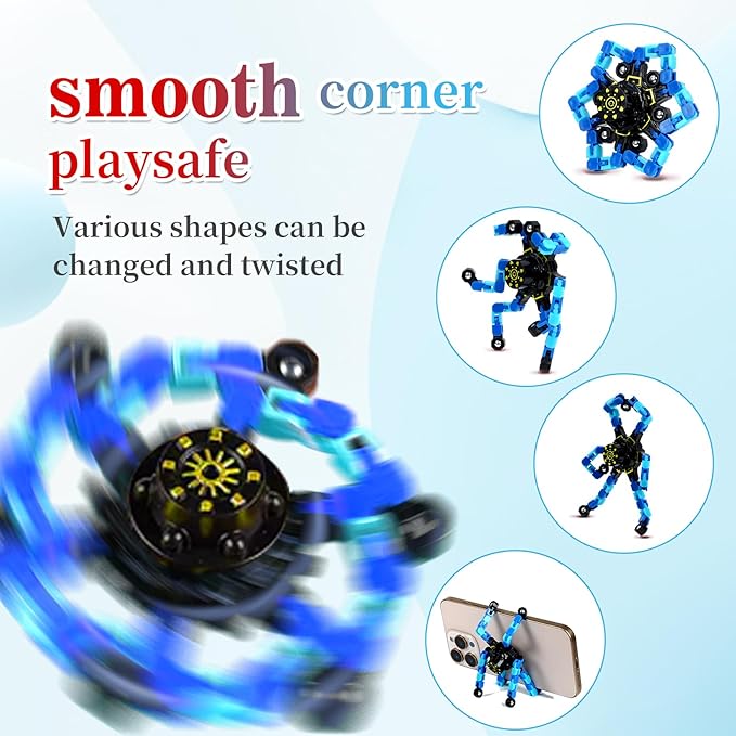 4 Pcs Fidget Toys Transformable Fidget Spinners Autism ADHD Anxiety Stress Relief Sensory Toys for Kids and Adults Deformable Robot Spinner Fingertip Gyros for Party Favors Classroom Prizes(GlowBlue)