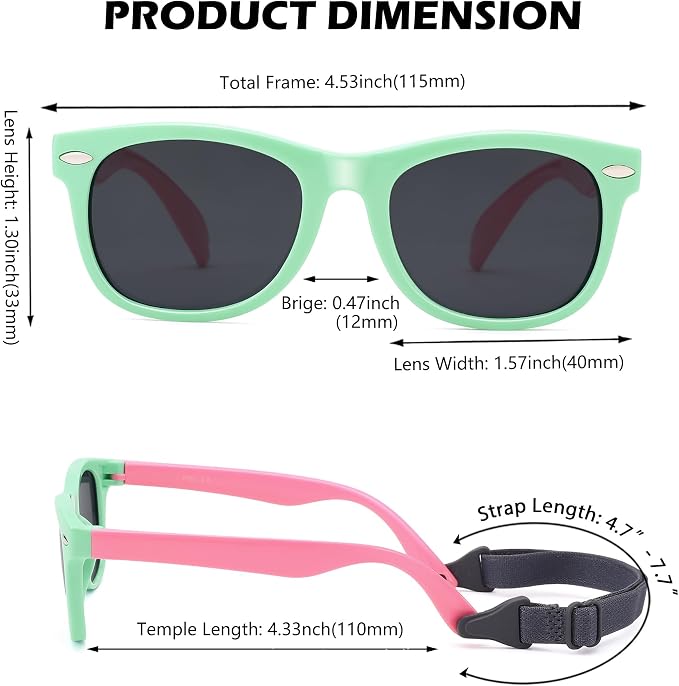 Polarized Baby Sunglasses with Strap - Unbreakable Flexible Infant Sunglasses for Toddlers Age 0-24 Months