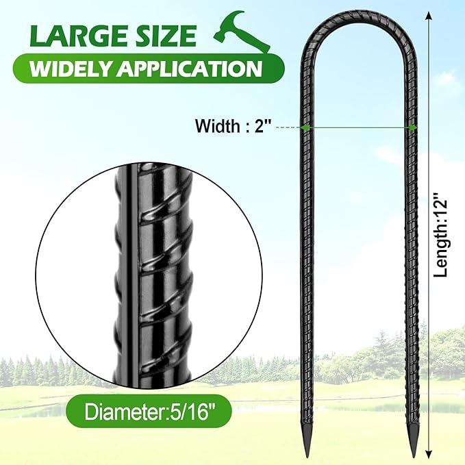 Trampoline Stakes Anchors High Wind 12''Ground Anchor Tent Stakes Heavy Duty, U Rebar Stakes Trampoline Accessories