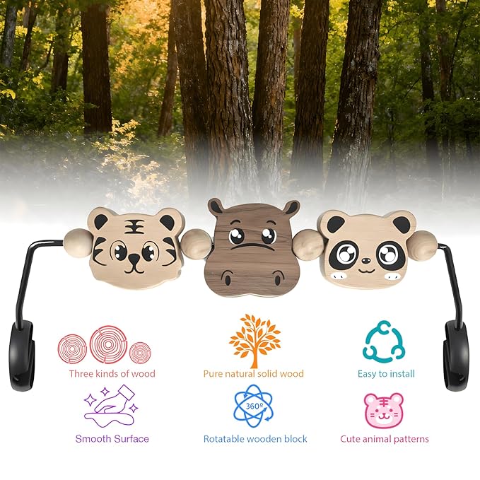 Baby Bjorn Bouncer Toy Bar – Durable Wooden Baby Bouncer Toy Bar Attachment, Easy to Attach and Remove, 360° Rotating，Made of Natural Wood and Incorporating Animal Elements