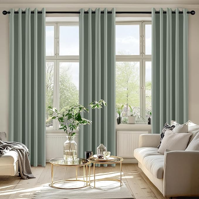 MIULEE Blackout Curtains for Bedroom 2 Panels 40 x 72 Inch Long Light Green | Thermal Insulated, Living Room Darkening Grommet Drapes, Noise Reducing, Light Blocking Window Treatments