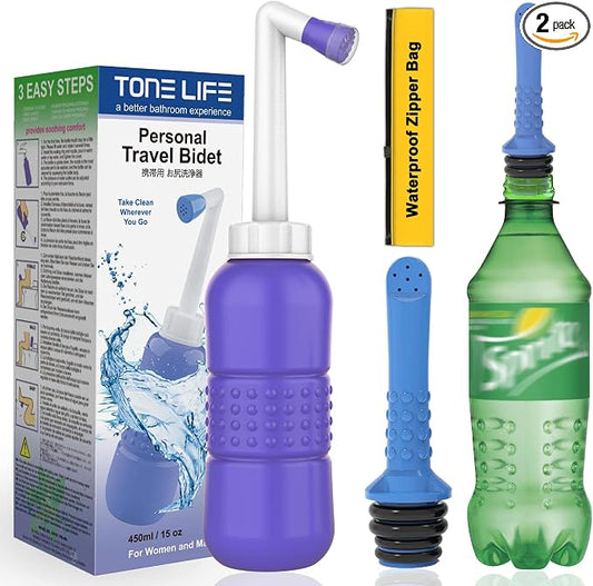 2PCS-Pack Portable Bidet 450ml Travel Bidets + Blue Backpacking Bidet,Peri Bottle for Postpartum and Perineal Care, Spray Bottle for Perineal Cleansing and Recovery