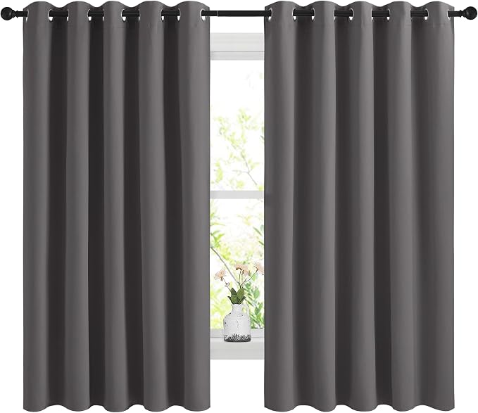 NICETOWN Blackout Curtains Panels for Bedroom, 2 Panels, 66 x 60 Inch, Gray, 3 Pass Microfiber Noise Reducing Thermal Insulated Solid Ring Top Blackout Window Drapes