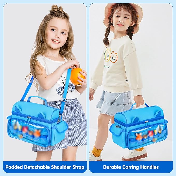 Carrying Case Compatible with Toniebox Starter Set Bundle, Cute Storage Travel Bag Compatible with Little Tikes Story Dream Machine Books Starter Set, Blue & Pink(Bag Only)