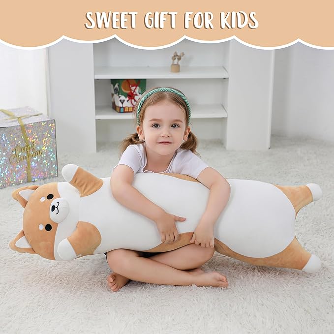 36 Inch Shiba Inu Dog Stuffed Animal, Big Akita Dog Plush Toy, Long Corgi Body Pillow for Bed Decor, Cute Plushies Birthday Gift for Thanksgiving, Birthday, Christmas(B)