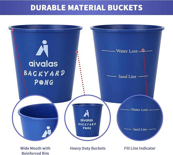 Aivalas Yard Pong Outdoor Games, Giant Yard Games Set with 12 Buckets and Balls for Adults and Family, Toss Game Throwing Games for Beach, Camping, Lawn and Backyard
