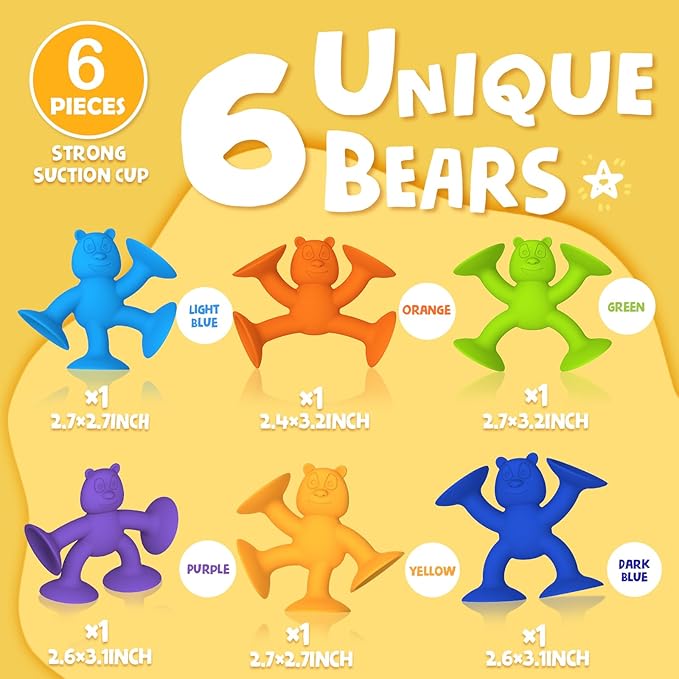 Suction Cup Toys for Toddlers 1-3, Guibola 6 PCS | No Hole Bath Toy for Baby Kids, Silicone | Suction Cup Bath Toys | Sensory Window Building Toys for Boys Girls - Larger Size