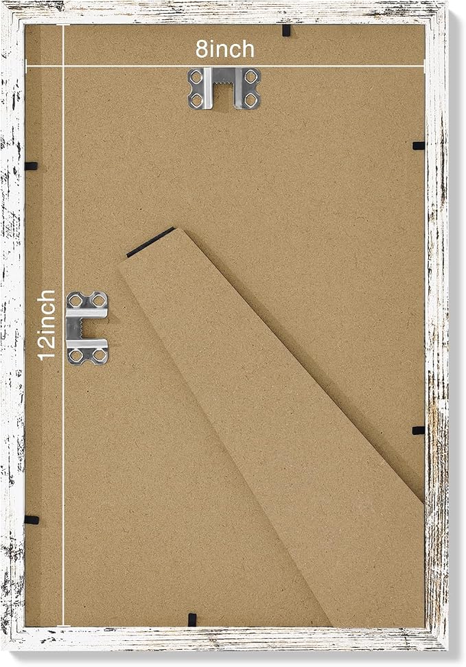 Vittanly 8x12 Picture Frames Set of 9, Wall & Tabletop, Distressed White | Display Pictures 6x8 with Mat or 8x12 without Mat, Engineered Wood with Shatter Resistant Plexiglass, Gallery Photo Frames