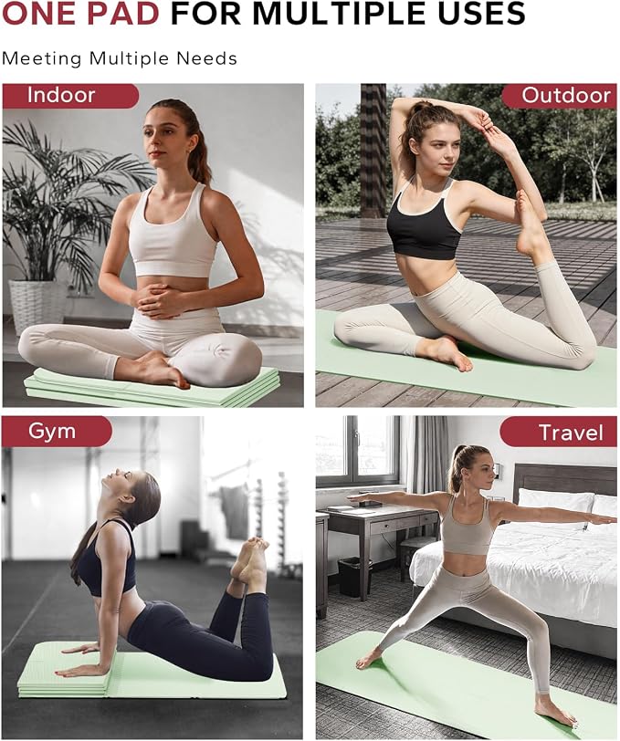 HAPBEAR Foldable Yoga Mat - 72"x24"x0.24" (6mm), Non-Slip TPE Exercise Mat for Home Workout, Yoga, Pilates,Stretching, & Travel, Durable & Eco-Friendly, Includes Carry Bag