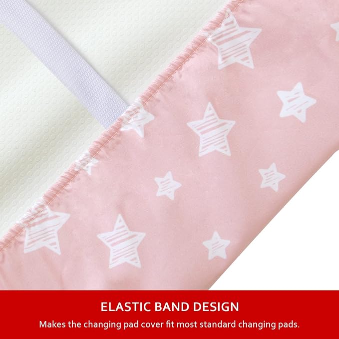 Changing Pad Cover for Girls 2 Pack, Lovely Print Soft Diaper Change Table Sheets, Fit 32"x16" Contoured Pad, Comfy Cozy 2-Pack Cradle Sheets,Pink&Pink Stars