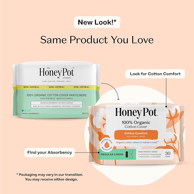 The Honey Pot Company - 120ct - Non-Herbal Everyday Panty Liners for Women - Organic Cotton Cover & Ultra-Absorbent Pulp Core - Sanitary Pads - Feminine Care