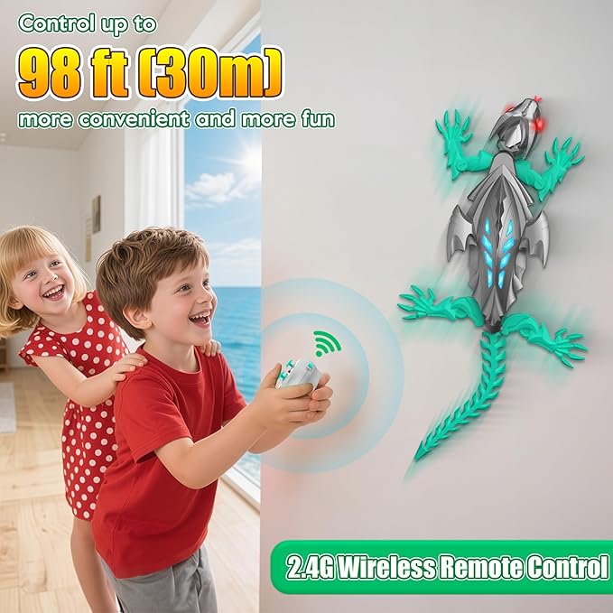TWFRIC Wall Climbing Gecko Lizard, Robot Geckos Lizards Rechargeable Remote Control Car Toy RC Cars Toys for Kids RC Crawler for Boys & Girls Ages 6 & Up Halloween Christmas Birthday Gifts (Grey)