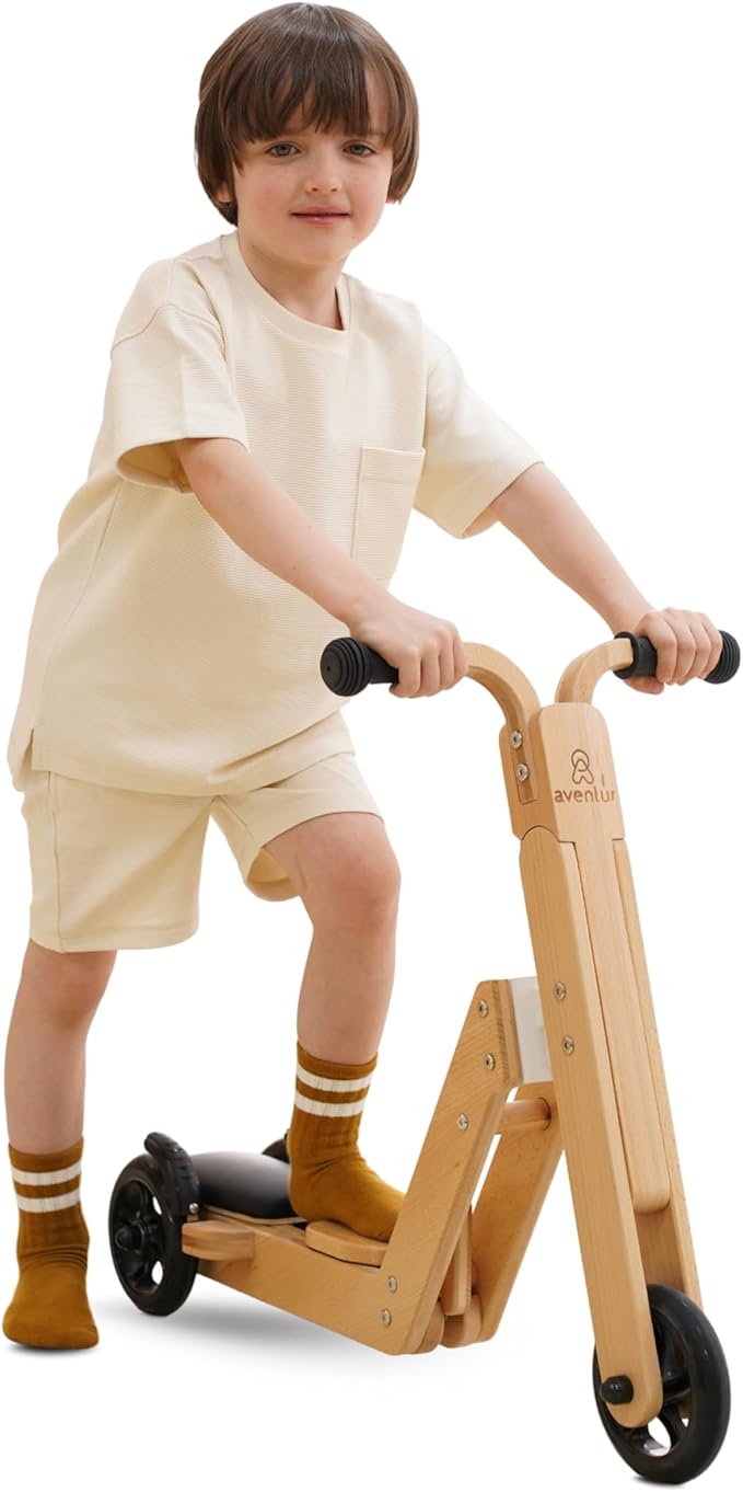 Avenlur Juneberry 2-in-1 Wooden Scooter & Ride-On Toy – Toddler Balance Bike & Scoot Toy for 2yr–5yr | Hape Scoot Bike Style, Best Gift for Boys & Girls Age-Appropriate Toys | Indoor Ride-On