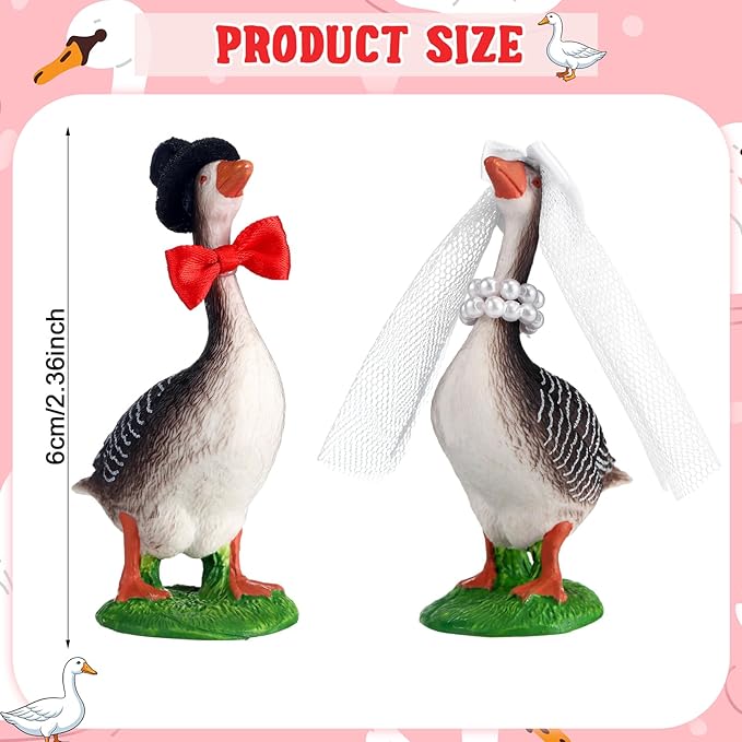 Honeydak Goose Couple Wedding Cake Topper Handmade Goose Figurines Animals Figures Decoration for Wedding Cake Ornament, Bride & Groom Engagement Anniversary, Funny Couple Statue (Stylish)