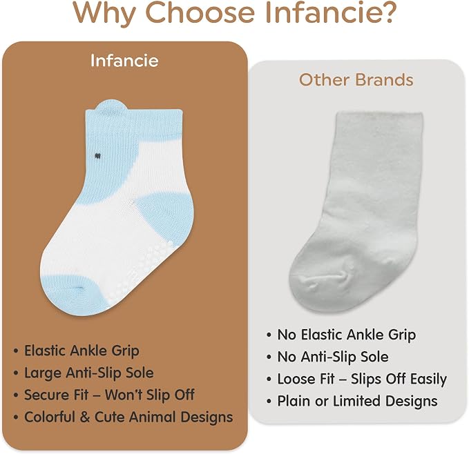 Organic Cotton GOTS Certified Non-Slip Baby Socks 0-6 Months - 7 Pairs Soft Breathable Newborn Socks Animal Design For Infant